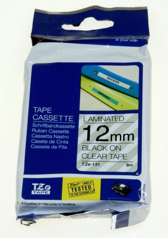 TZE-131 INKTLINT BROTHER ZWART/ TRANSPARANT 12MM/ 8M LAMINEERT