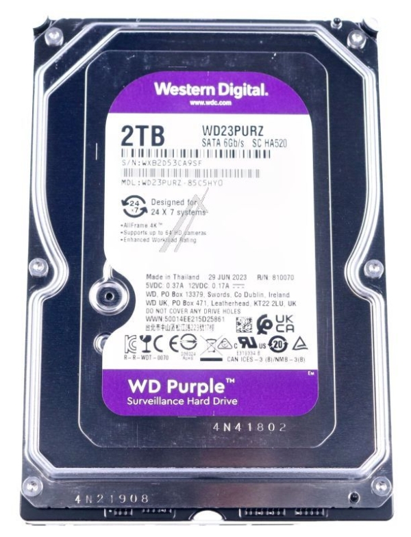 WD PURPLE™ WD23PURZ WD PURPLE 2TB SATA 6GB/ S CE HDD 8,9CM 3,5ZOLL INTERNAL 256MB CACHE 24X7 BULK