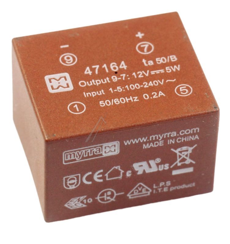 31,7X21,8X26,7MM 47164 MYRRA PRINT-TRAFO EI30, 12-VDC, 5W