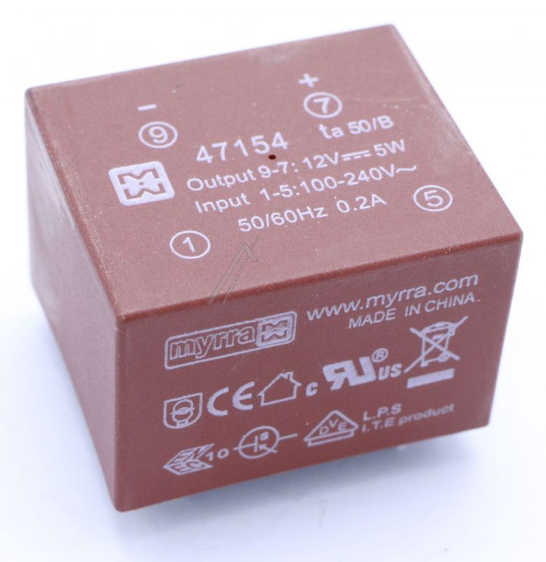 31,7X21,8X26,7MM 47154 MYRRA PRINT-TRAFO EI30, 12-VDC, 5W