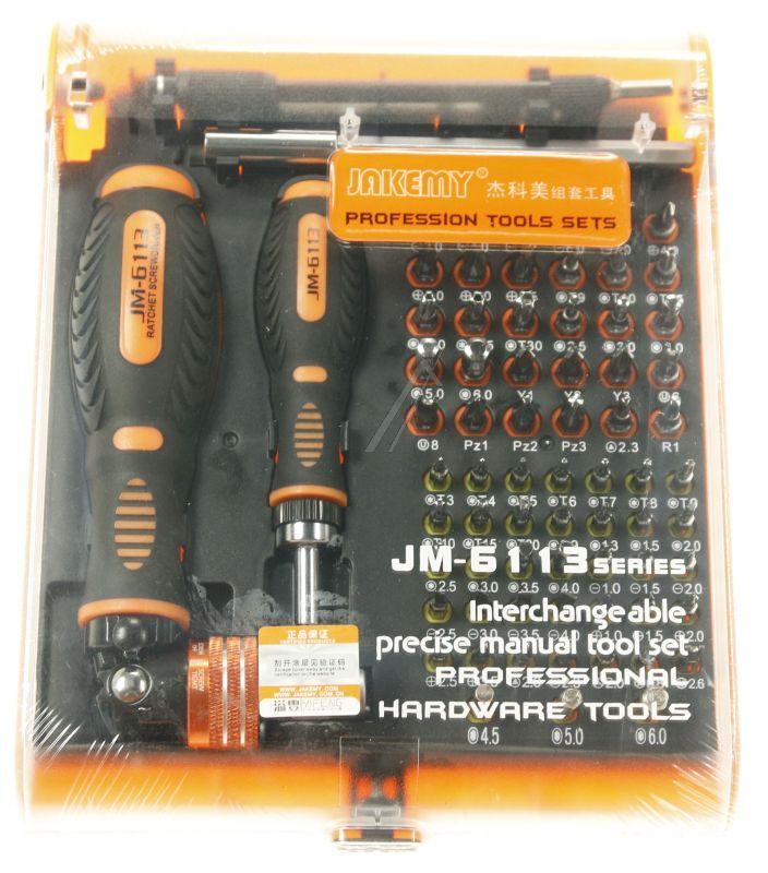 JM-6113 73-DELIGE BIT-SET MET TWEE HANDGREPEN VOOR 6,3MM EN 4,0MM BITS