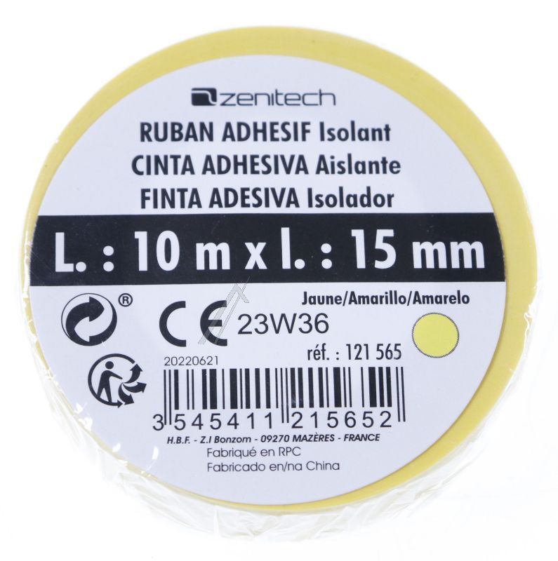 121565 ISOLATIETAPE 15MM X 10 M GEEL
