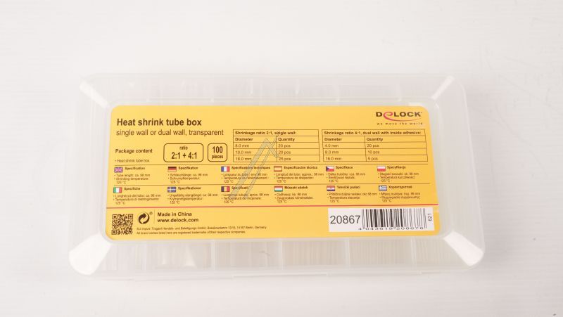 20867 SCHRUMPFSCHLAUCH SORTIMENTSBOX, SCHRUMPFUNGSVERHÄLTNIS 4:1 EINWANDIG UND DOPPELWANDIG MIT INNENKLEBER, TRANSPARENT 100-T