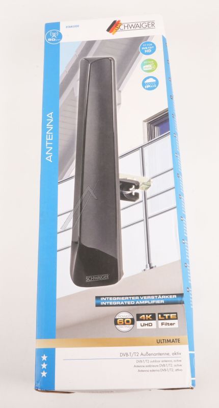 DTAN5000 BUITENANTENNE DVB-T2 & DAB , ACTIEF, ZWART