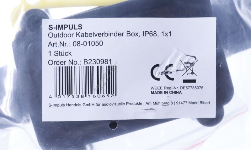 KABELVERBINDINGSDOOS VOOR BUITEN, IP68, 1X1 ZWART